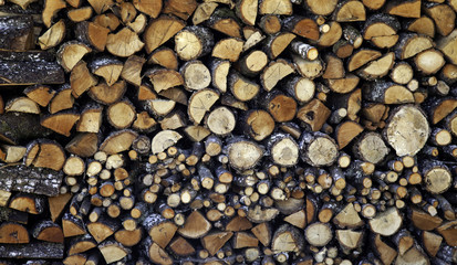 Stacked logs wood