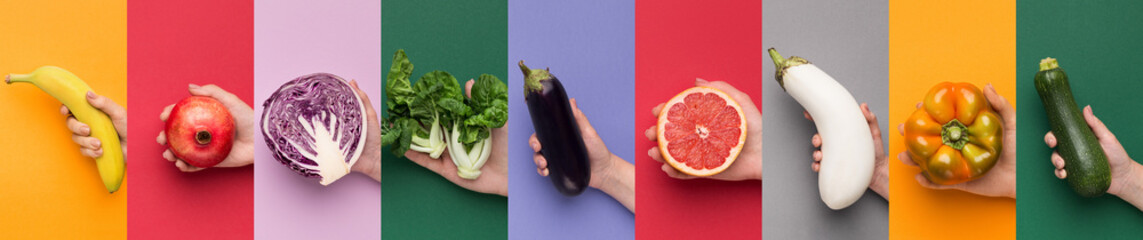 Fototapeta Nine different backgrounds with fruits and vegetables obraz