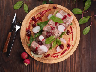 Baked ham with radish with sweet sauce
