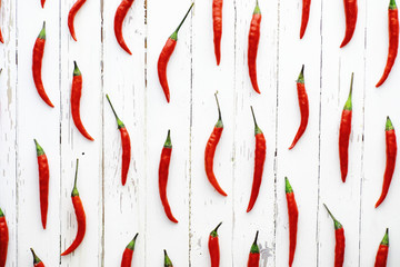Hot red pepper on a white wooden vintage background.