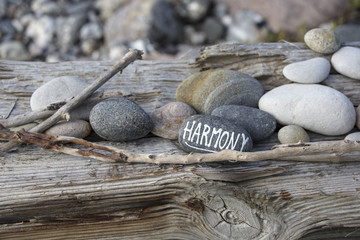 Harmony Word Written On Pebble