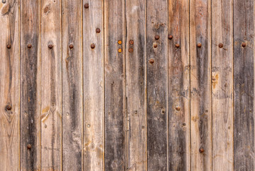 Old wooden planks texture with rusty nails, vintage background