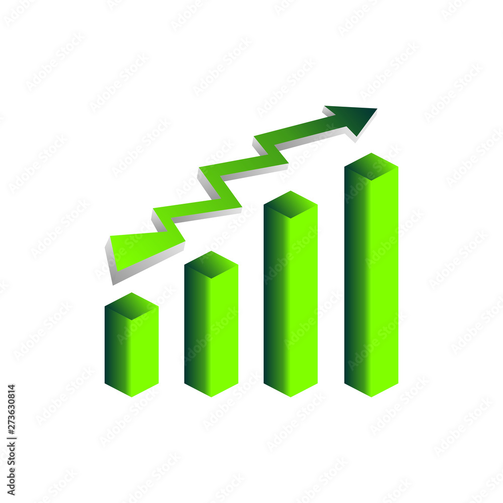 Poster green vector growth graph icon with arrow move up. vector graphic illustration of column chart.