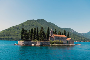 Natural islet with Saint George Benedictine monastery. Kotor Bay. Montenegro