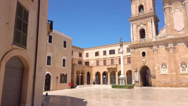 The Brindisi Duomo Cathedral and bell tower on the Piazza Duomo in the Coastal city of Brindisi Italy, in the Puglia Region