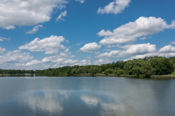Nice sunny day. Nature at the calm beautiful lake.