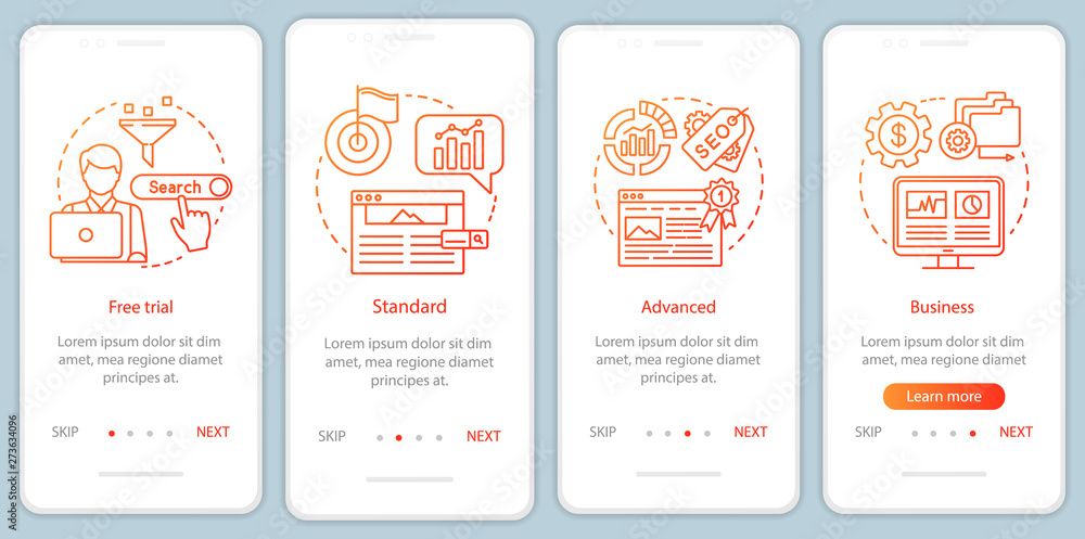 Wall mural seo keyword tool subscription onboarding mobile app page screen with linear concepts
