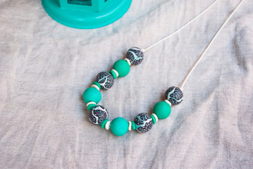 Boho rustic colorful beaded necklace. Fashion handmade polymer clay jewelry.