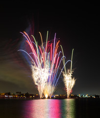 Fireworks show during the eid al-fitr celebration in Souq Wakrah, Doha Qatar