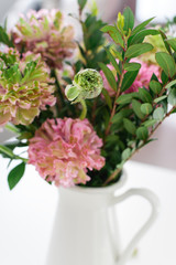 Bouquet of beautiful pink and green ranunculus flowers