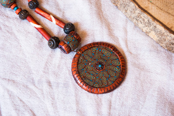 Tribal necklace in macro. Ethnic jewelry design.