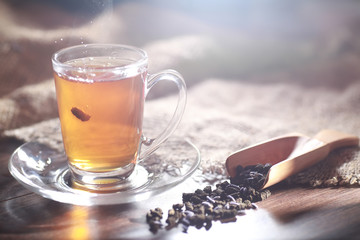 Brewed tea on a serving table