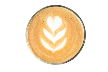 Close up image of coffee with latte art isolated on white background.