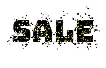 Word SALE made with hundreds of gold, black and white stars