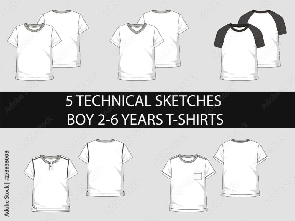 Wall mural Fashion technical sketches boy 2-6 years t-shirts with short sleeve - Wall murals