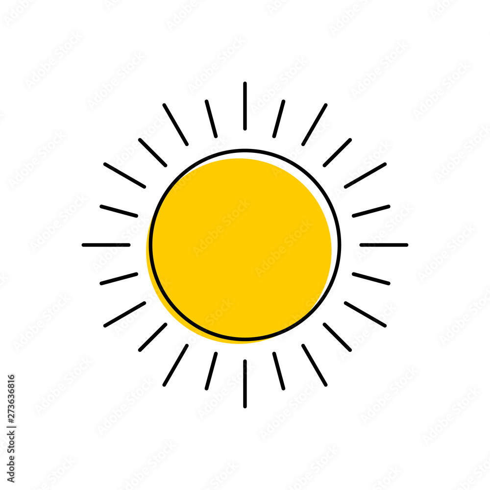 Aufkleber abstract yellow sun thin line icon with rays isolated on white background