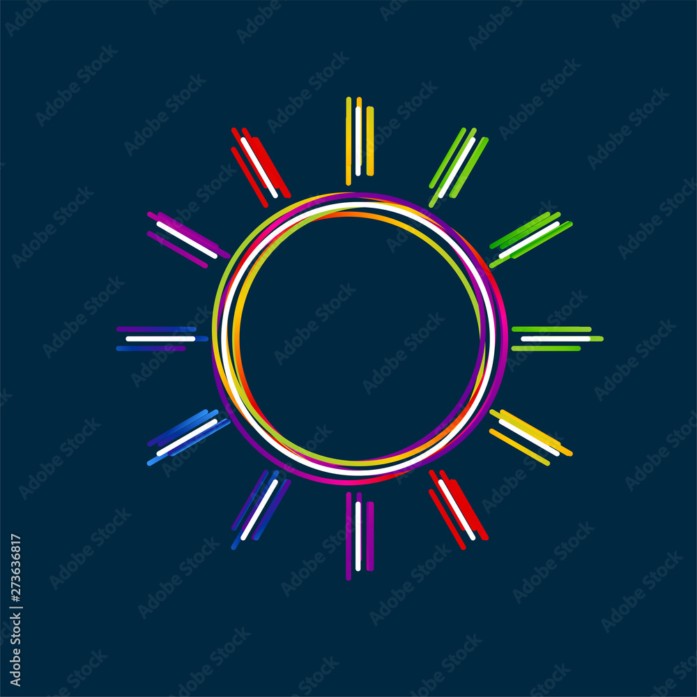 Poster abstract colorful multi-layered sun line icon isolated on blue background