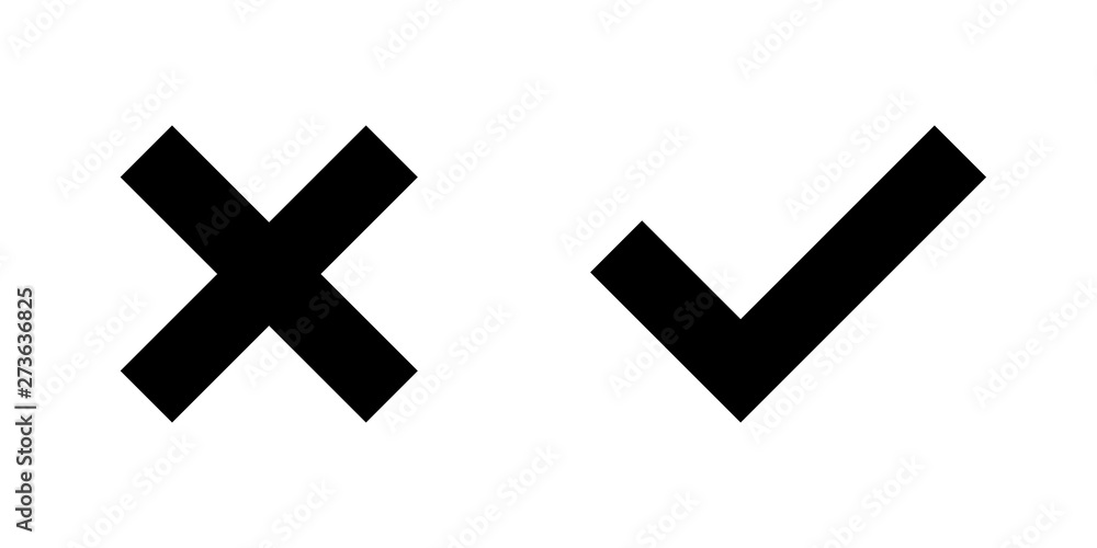 Aufkleber set of black x and check mark icons. cross and tick symbols isolated on white background.