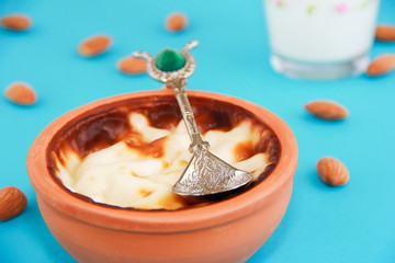 traditional Turkish sweet supangle dish, a glass of airan and almonds