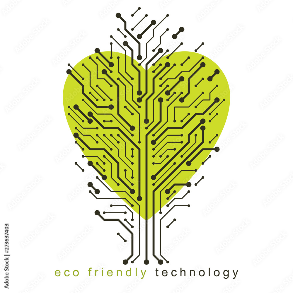 Poster vector illustration of tree in the shape of heart created with wireframe and lines connected as bran
