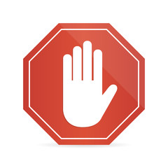 No entry hand sign on white background with shadow