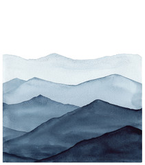 abstract indigo blue watercolor waves mountains on white background