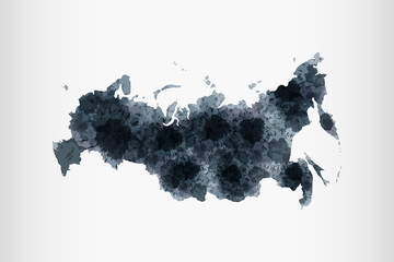 Russia watercolor map vector illustration in black color on light background using paint brush on paper