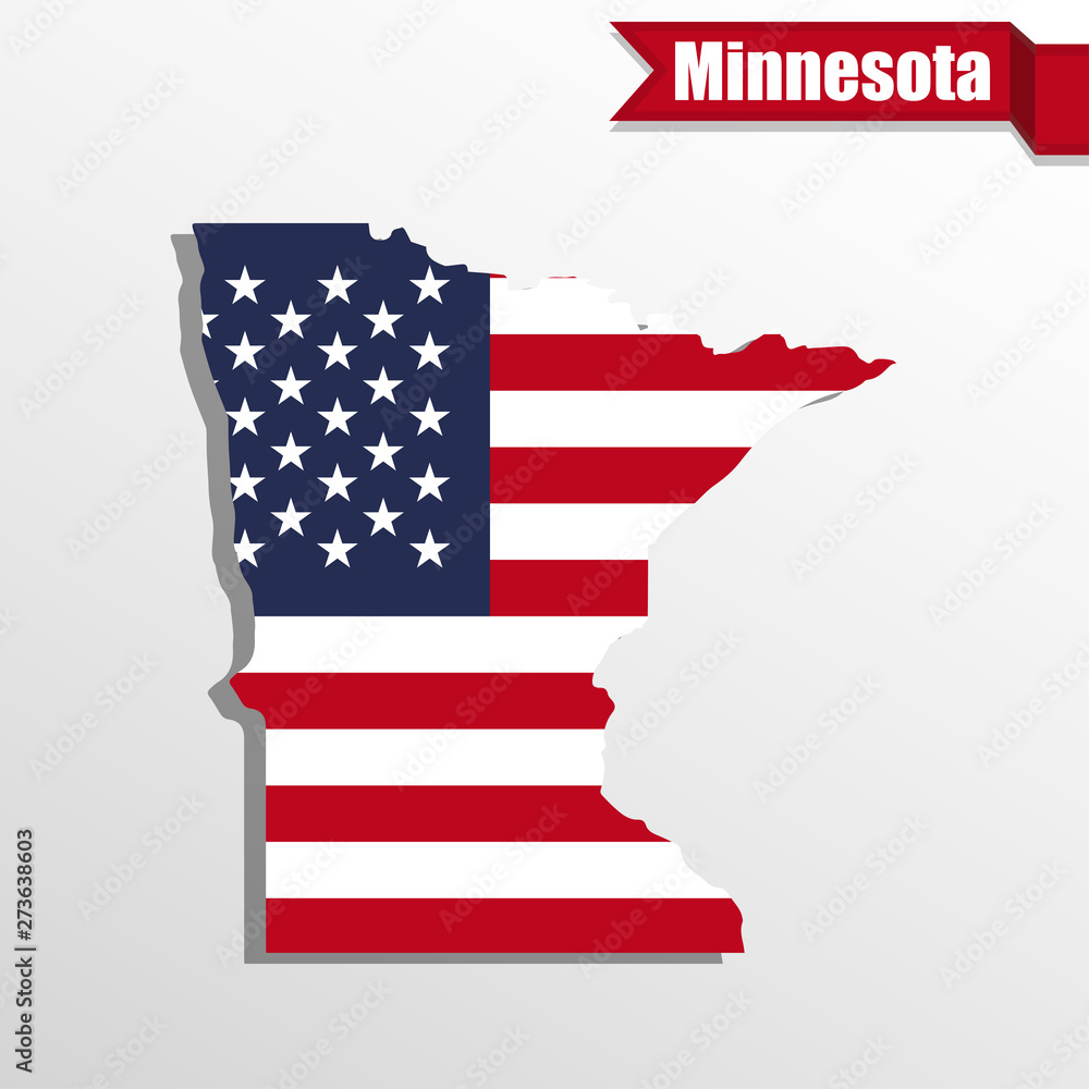 Aufkleber minnesota state map with us flag inside and ribbon