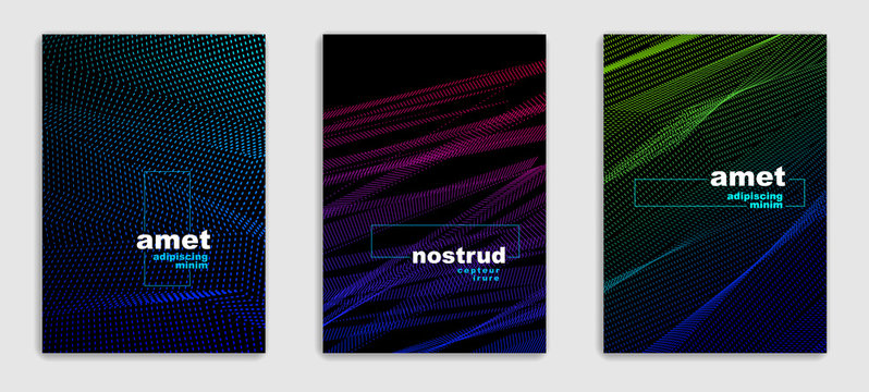 Line art vector minimalistic modern brochures set design, cover templates, geometric halftone gradient. For Banners, Placards, Posters, Flyers. Perfect and unlike, pattern texture.