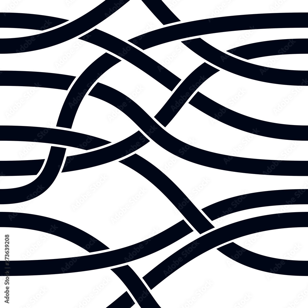 Poster curve wavy lines seamless pattern, vector repeat endless background, tangled stripes trendy tiling w