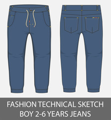 Fashion technical sketch boy 2-6 years jeans