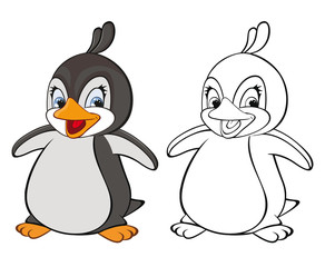 Fototapeta premium Vector Illustration of a Cute Cartoon Character Penguin for you Design and Computer Game. Coloring Book Outline Set 