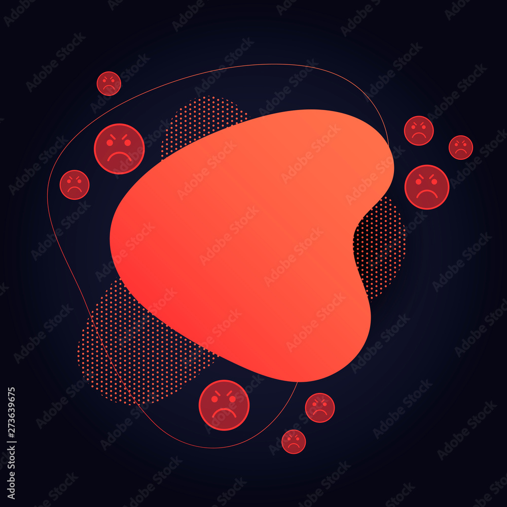 Poster vector fluid emotion banner template. colorful abstract red gradient shape and negative anger smile 