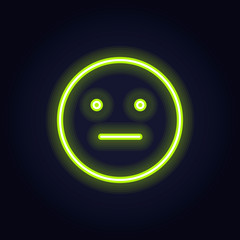 Vector neon icon for mood feedback. Yellow indifferent glowing light emotion smile isolated on black. Emoticon element of UI design for client rating, feedback, survey, social media