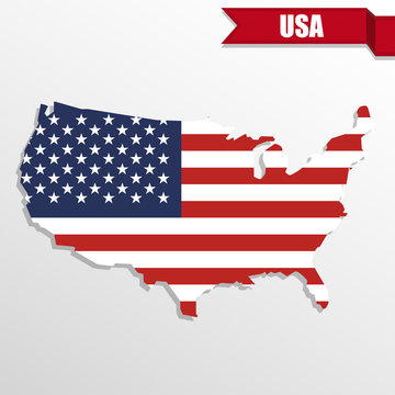 USA map with USA flag inside and ribbon