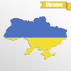 Ukraine map with flag inside and ribbon