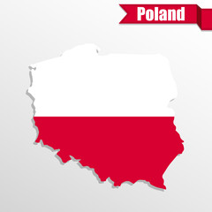 Poland map with flag inside and ribbon
