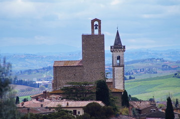 View of Vinci from the surrounding hills, Tuscany, Italy