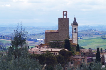 View of Vinci from the surrounding hills, Tuscany, Italy