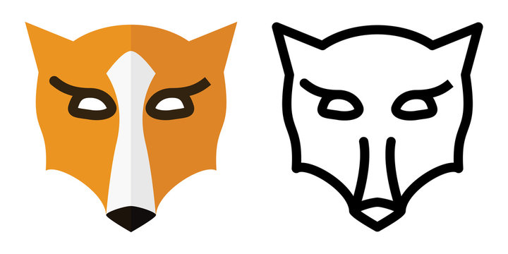 Set of icons - logos in linear and flat style Fox head Vector illustration