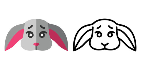 Set of icons - logos in linear and flat style The head of a cute rabbit. Vector illustration