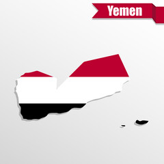 Yemen map with flag inside and ribbon