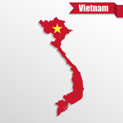 Vietnam map with flag inside and ribbon