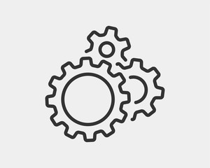 Metal gears and cogs vector. Gear icon flat design. Mechanism wheels logo. Cogwheel concept template.