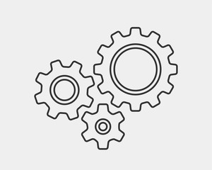 Fototapeta premium Metal gears and cogs vector. Gear icon flat design. Mechanism wheels logo. Cogwheel concept template.