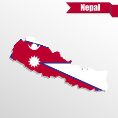 Nepal map with flag inside and ribbon