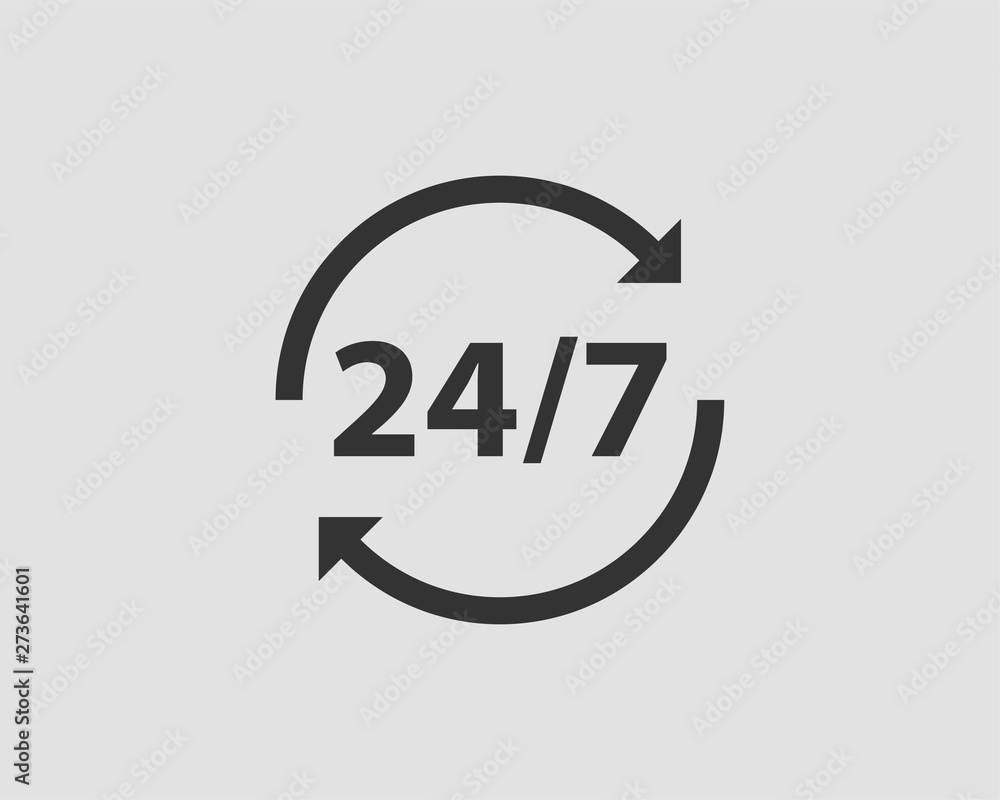 Poster 24/7 icon vector. 24 hour service clock.