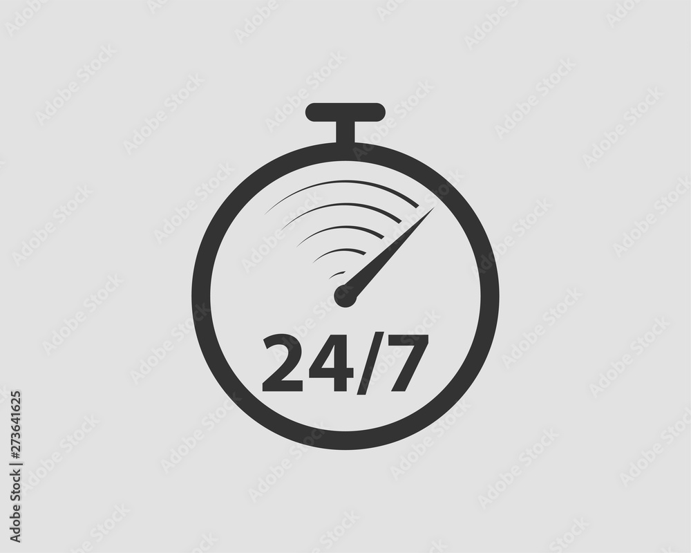 Poster 24/7 icon vector. 24 hour service clock.