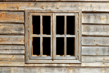 Rustic style window in wooden village rural  home wall