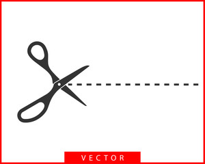 Scissor icon. Scissors cut vector design element or logo template. Black and white silhouette isolated.